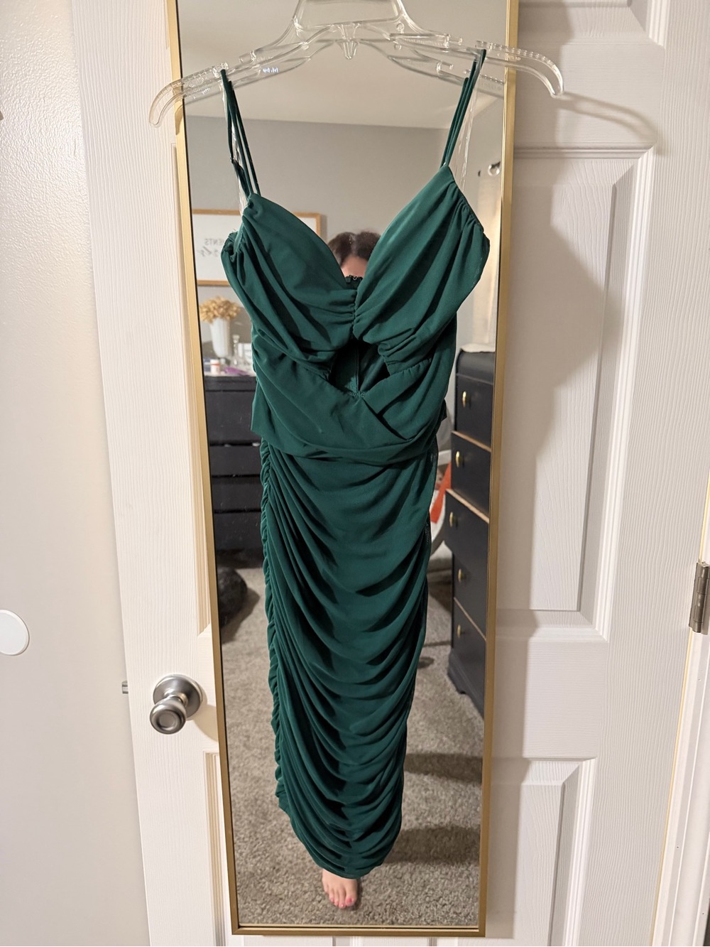 privy Emerald Green Ruched Mini Dress with Twist Front